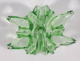 Vintage Flowering Basket Ornate Curved Touching Handles 5 3/4" Tall Bright Green Art Glass Footed Candy Dish