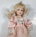 Pink Dress Porcelain Angel with Wings 17 1/2" Tall Doll with Stand