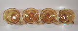Set of 4 Vintage Indiana Carnival Glass Harvest Leaf Pattern Orange Amber Iridescent Rainbow Punch Bowl Cup
