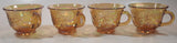 Set of 4 Vintage Indiana Carnival Glass Harvest Leaf Pattern Orange Amber Iridescent Rainbow Punch Bowl Cup