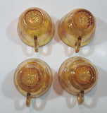 Set of 4 Vintage Indiana Carnival Glass Harvest Leaf Pattern Orange Amber Iridescent Rainbow Punch Bowl Cup
