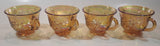 Set of 4 Vintage Indiana Carnival Glass Harvest Leaf Pattern Orange Amber Iridescent Rainbow Punch Bowl Cup