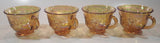 Set of 4 Vintage Indiana Carnival Glass Harvest Leaf Pattern Orange Amber Iridescent Rainbow Punch Bowl Cup