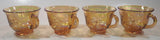 Set of 4 Vintage Indiana Carnival Glass Harvest Leaf Pattern Orange Amber Iridescent Rainbow Punch Bowl Cup