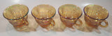 Set of 4 Vintage Indiana Carnival Glass Harvest Leaf Pattern Orange Amber Iridescent Rainbow Punch Bowl Cup