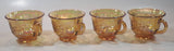 Set of 4 Vintage Indiana Carnival Glass Harvest Leaf Pattern Orange Amber Iridescent Rainbow Punch Bowl Cup
