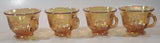 Set of 4 Vintage Indiana Carnival Glass Harvest Leaf Pattern Orange Amber Iridescent Rainbow Punch Bowl Cup