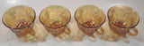 Set of 4 Vintage Indiana Carnival Glass Harvest Leaf Pattern Orange Amber Iridescent Rainbow Punch Bowl Cup