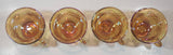 Set of 4 Vintage Indiana Carnival Glass Harvest Leaf Pattern Orange Amber Iridescent Rainbow Punch Bowl Cup