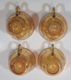 Set of 4 Vintage Indiana Carnival Glass Harvest Leaf Pattern Orange Amber Iridescent Rainbow Punch Bowl Cup
