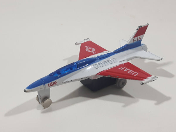 USAF F-16 Fighter Jet Red White Blue Pullback Motorized Friction Die Cast Toy Car Vehicle