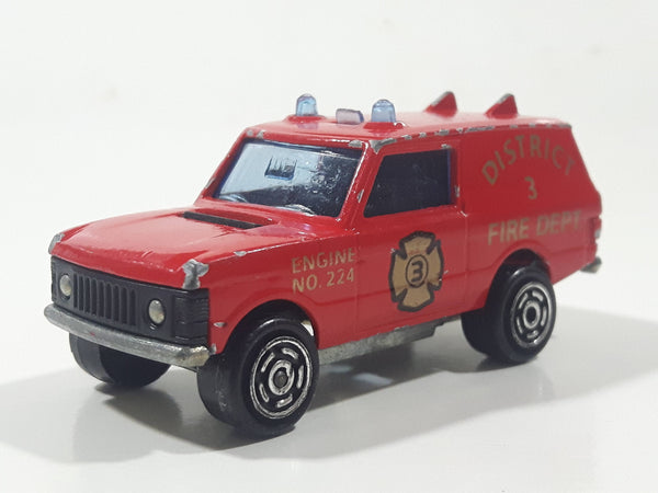 1980s Majorette Range Rover Fire Dept. District 3 Red No. 246 1/60 Scale Die Cast Toy Car Emergency Vehicle w/ Hitch