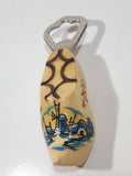 Vintage Holland Dutch Windmill Scene Wood Clog Shoe Metal Bottle Opener
