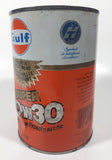 Vintage Gulf Saves Fuel Premium 10w30 Super Hydro Treated 1 Litre Motor Oil Metal Can FULL