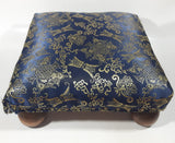Antique Ottoman Empire Dark Royal Blue Chinese Coin Ornate Pattern Small Low Studded Footstool with Bulb Feet