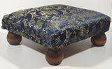 Antique Ottoman Empire Dark Royal Blue Chinese Coin Ornate Pattern Small Low Studded Footstool with Bulb Feet