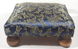 Antique Ottoman Empire Dark Royal Blue Chinese Coin Ornate Pattern Small Low Studded Footstool with Bulb Feet