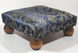 Antique Ottoman Empire Dark Royal Blue Chinese Coin Ornate Pattern Small Low Studded Footstool with Bulb Feet