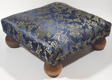 Antique Ottoman Empire Dark Royal Blue Chinese Coin Ornate Pattern Small Low Studded Footstool with Bulb Feet
