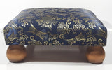 Antique Ottoman Empire Dark Royal Blue Chinese Coin Ornate Pattern Small Low Studded Footstool with Bulb Feet