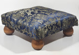 Antique Ottoman Empire Dark Royal Blue Chinese Coin Ornate Pattern Small Low Studded Footstool with Bulb Feet