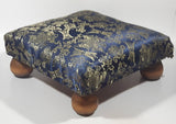 Antique Ottoman Empire Dark Royal Blue Chinese Coin Ornate Pattern Small Low Studded Footstool with Bulb Feet
