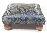 Antique Ottoman Empire Dark Royal Blue Chinese Coin Ornate Pattern Small Low Studded Footstool with Bulb Feet