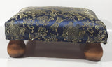 Antique Ottoman Empire Dark Royal Blue Chinese Coin Ornate Pattern Small Low Studded Footstool with Bulb Feet