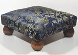 Antique Ottoman Empire Dark Royal Blue Chinese Coin Ornate Pattern Small Low Studded Footstool with Bulb Feet