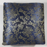 Antique Ottoman Empire Dark Royal Blue Chinese Coin Ornate Pattern Small Low Studded Footstool with Bulb Feet