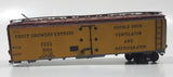Vintage HO Scale Fruit Growers Express F.D.E.X. 9254 Reefer Box Car Yellow Wood and Metal Train Car Vehicle Missing One Set of Wheels