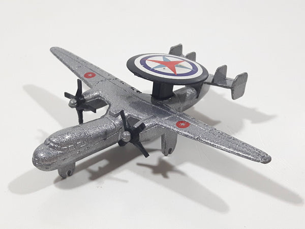 Unknown Brand 6004 E-2 Hawkeye Twin Turbo Prop Airplane US Navy Silver Die Cast Toy Aircraft Missing Wheels