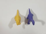 Set of 2 Toy Rubber Dinosaur Figures One Yellow One Purple