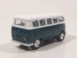 VW Volkswagen Bus White and Dark Green Pull Back Die Cast Toy Car Vehicle