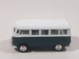 VW Volkswagen Bus White and Dark Green Pull Back Die Cast Toy Car Vehicle