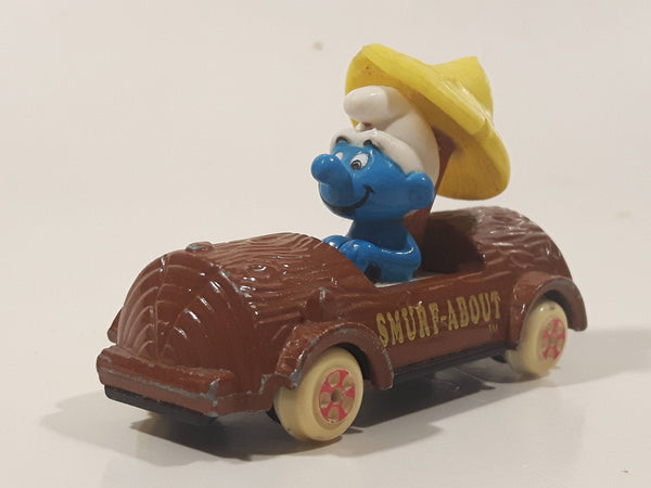Vintage 1982 Ertl Peyo Smurf #3 Smurf-About Brown Log Die Cast Toy Car Vehicle