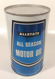 Vintage Simpsons Sears Allstate All Season Motor Oil 1 Quart 1.13 Litres SAE 10W-30 Blue and White Metal Oil Can FULL