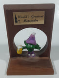 Vintage R.J. Enterprises Belleville, Ont. World's Greatest Bartender 1978 Green and Purple Smurf "Gnome Family" Holding Foaming Beer Mug Wood Bar Display