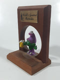 Vintage R.J. Enterprises Belleville, Ont. World's Greatest Bartender 1978 Green and Purple Smurf "Gnome Family" Holding Foaming Beer Mug Wood Bar Display