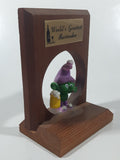 Vintage R.J. Enterprises Belleville, Ont. World's Greatest Bartender 1978 Green and Purple Smurf "Gnome Family" Holding Foaming Beer Mug Wood Bar Display