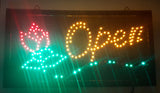 Red Rose Flower Themed 9 7/8" x 18 7/8" LED Light Up Open Sign