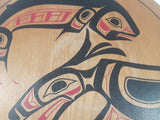 Vintage Clarence A. Wells Salmon Themed 10 1/2" Bent Wood Aboriginal Drum Art