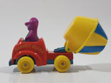 1993 The Lyons Group Kid Dimensions Barney The Dinosaur Cement Mixer Truck Red and Yellow Die Cast Toy Car Vehicle
