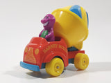 1993 The Lyons Group Kid Dimensions Barney The Dinosaur Cement Mixer Truck Red and Yellow Die Cast Toy Car Vehicle