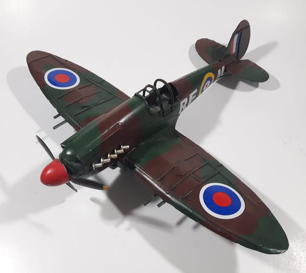 Vintage Spitfire Style Camouflage Fighter Plane Large 12" Tin Metal Military Airplane