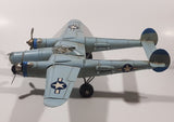 Vintage Lockheed P-38 Lightning Style Light Blue Plane Large 14 1/4" Long Tin Metal Military Airplane