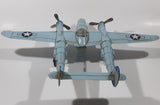 Vintage Lockheed P-38 Lightning Style Light Blue Plane Large 14 1/4" Long Tin Metal Military Airplane