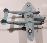 Vintage Lockheed P-38 Lightning Style Light Blue Plane Large 14 1/4" Long Tin Metal Military Airplane