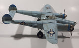 Vintage Lockheed P-38 Lightning Style Light Blue Plane Large 14 1/4" Long Tin Metal Military Airplane