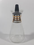 Vintage Oil or Vinegar Glass Cruet Bottle Gold Trimmed 4 1/2" Tall with Black Plastic Stopper